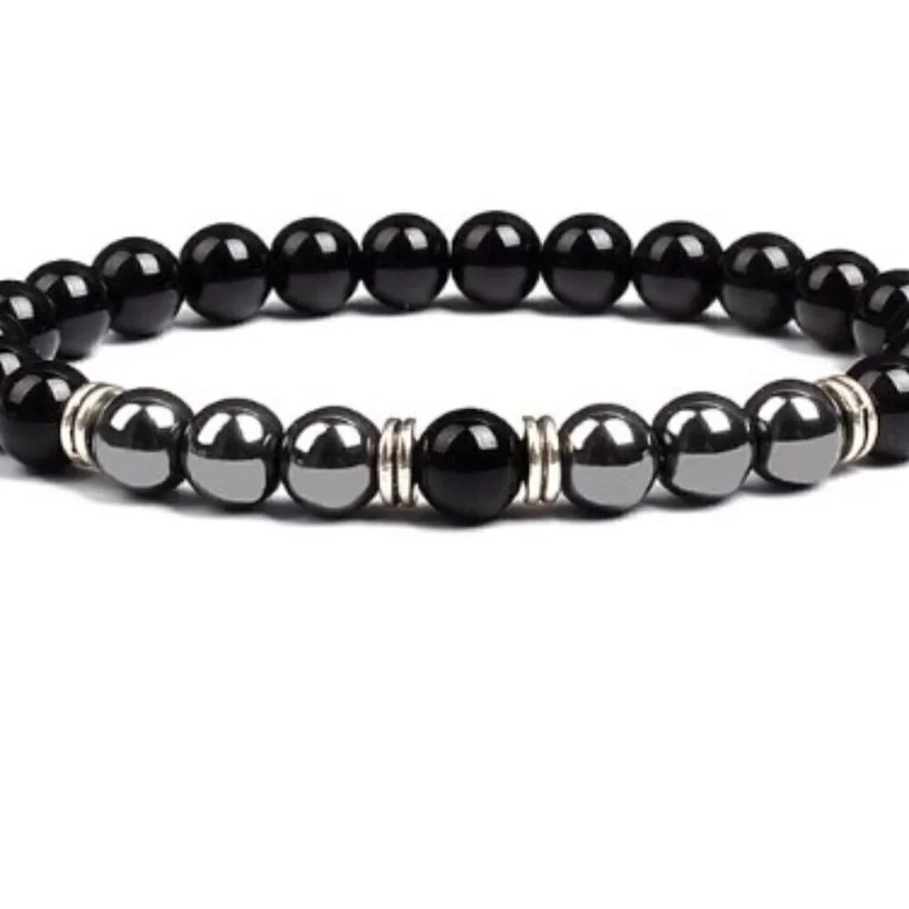 TIGER EYE BLACK BRACELET GEM BEAD BRACELT UNISEX